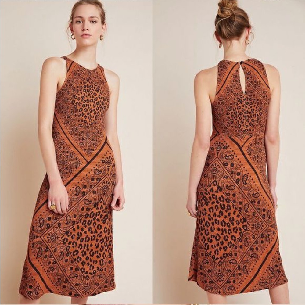Farm Rio for Anthropologie Alyse Brown Black Midi Dress NWT Size S
